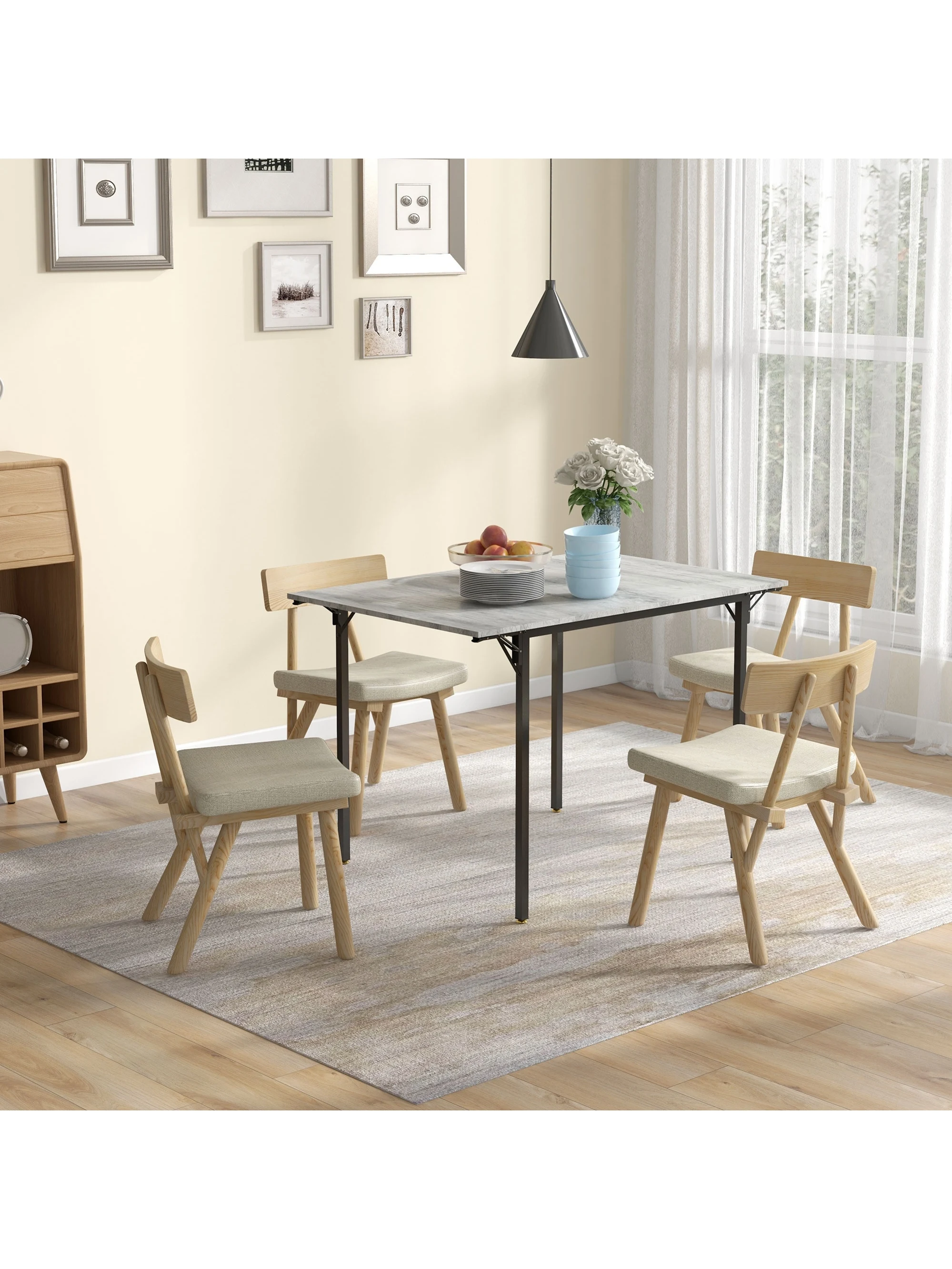 HOMCOM Folding Dining Table, Drop Leaf Table for 2-4 People, Grey