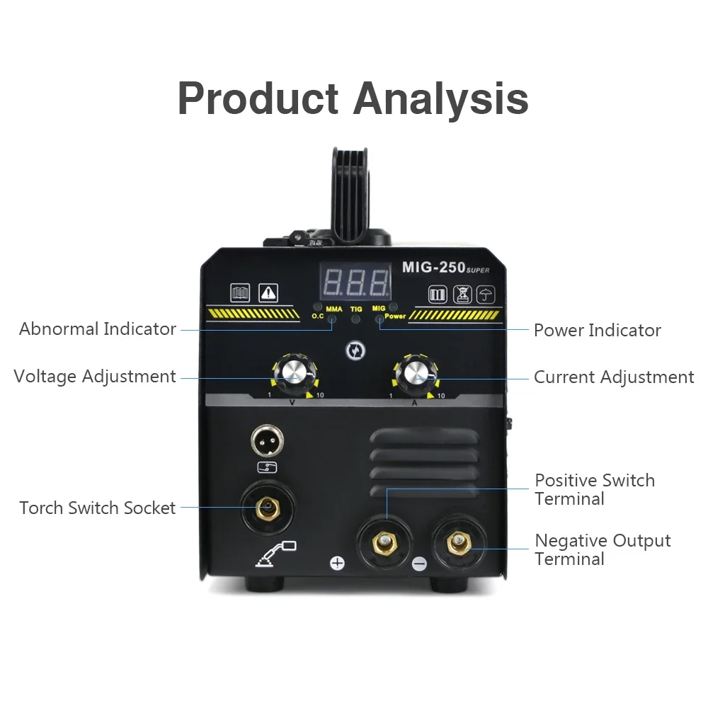 Máquina de soldadura sin gas Mig MMA TIG, 250A, 3 en 1, equipo de soldadura Super 220V, ajuste inteligente, inversor IGBT