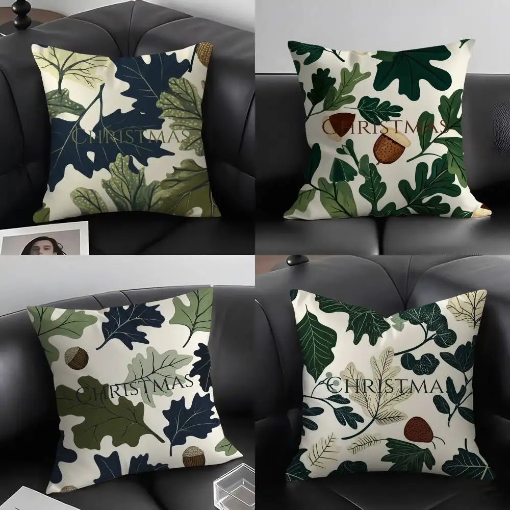 

Winter Christmas Pine leaf Pillow Case Plush Fabric Soft Pillowcase Double Sided Print Cushion Cover Household Gifts