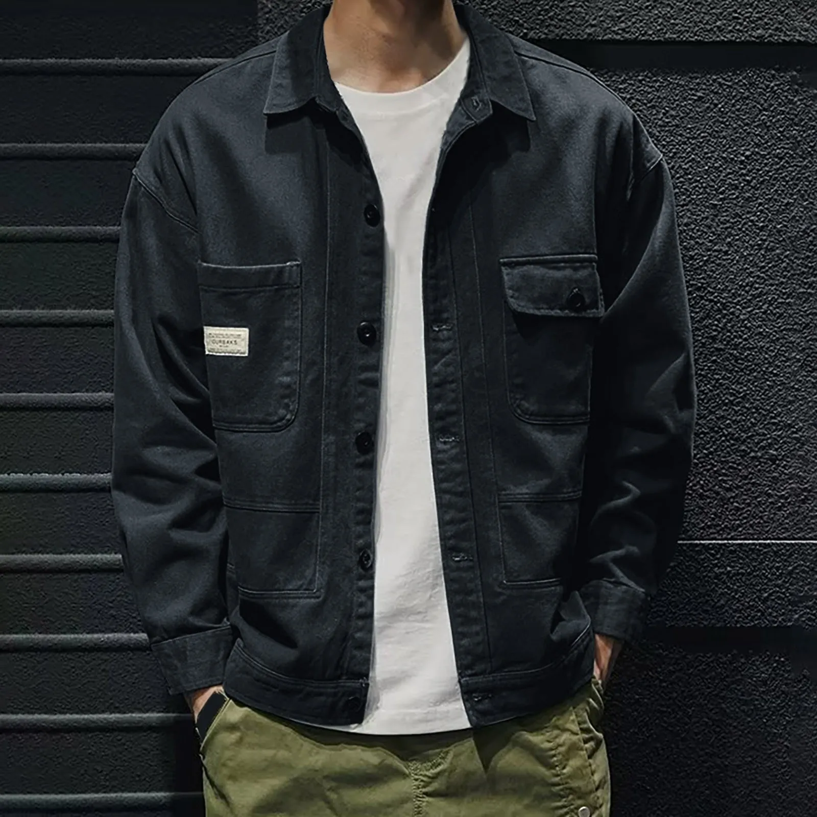 Chaquetas de franela S para hombre, chaqueta vaquera informal holgada, camisa de trabajo Retro, chaqueta de carreras para hombre, chaqueta de motocicleta de calle alta