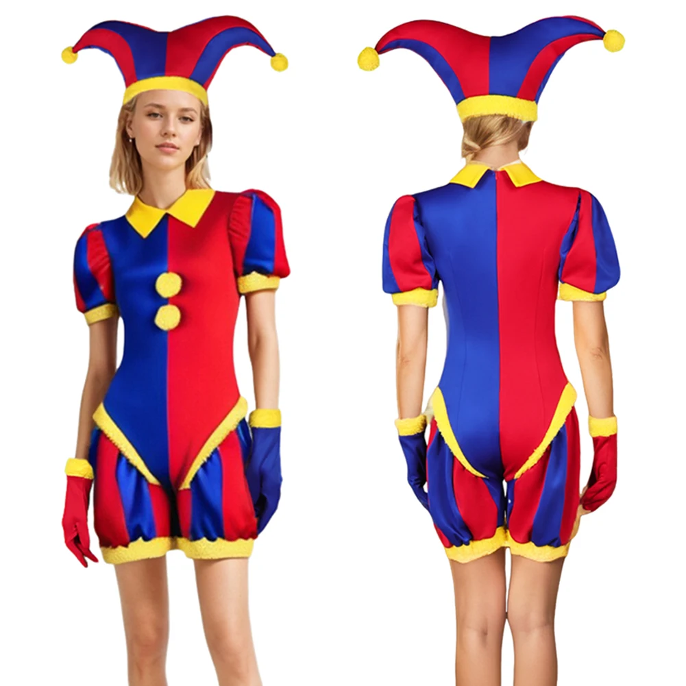 

Женская/детская фантазия Pomni для косплея, мультяшный ТВ, Волшебная Маскировка клоуна, женская фантазия, одежда для Хэллоуина, карнавала