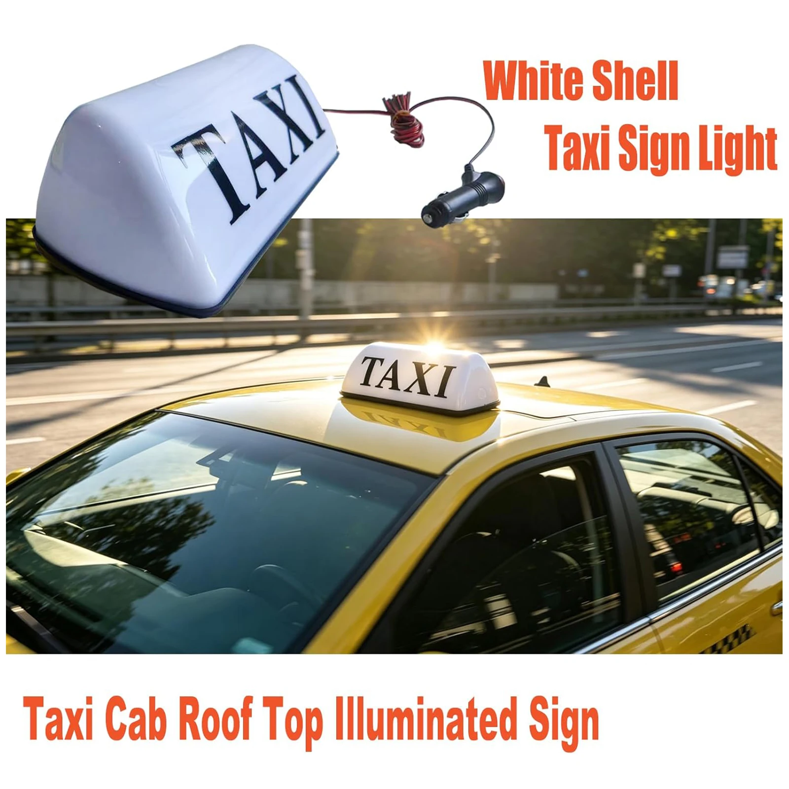 TAXI Sign Light for car 12V LED Car TAXI Top Light White/Yellow Shell with Magnetic Base Waterproof Roof Top Light