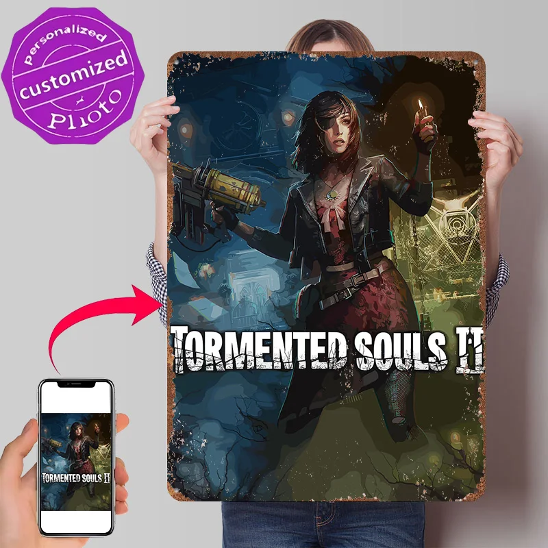 Tormented Souls II Game Cover Art Personalized 3D Textured Metal Poster Wall Art Vintage Tin Signs for Home Decor Living Room