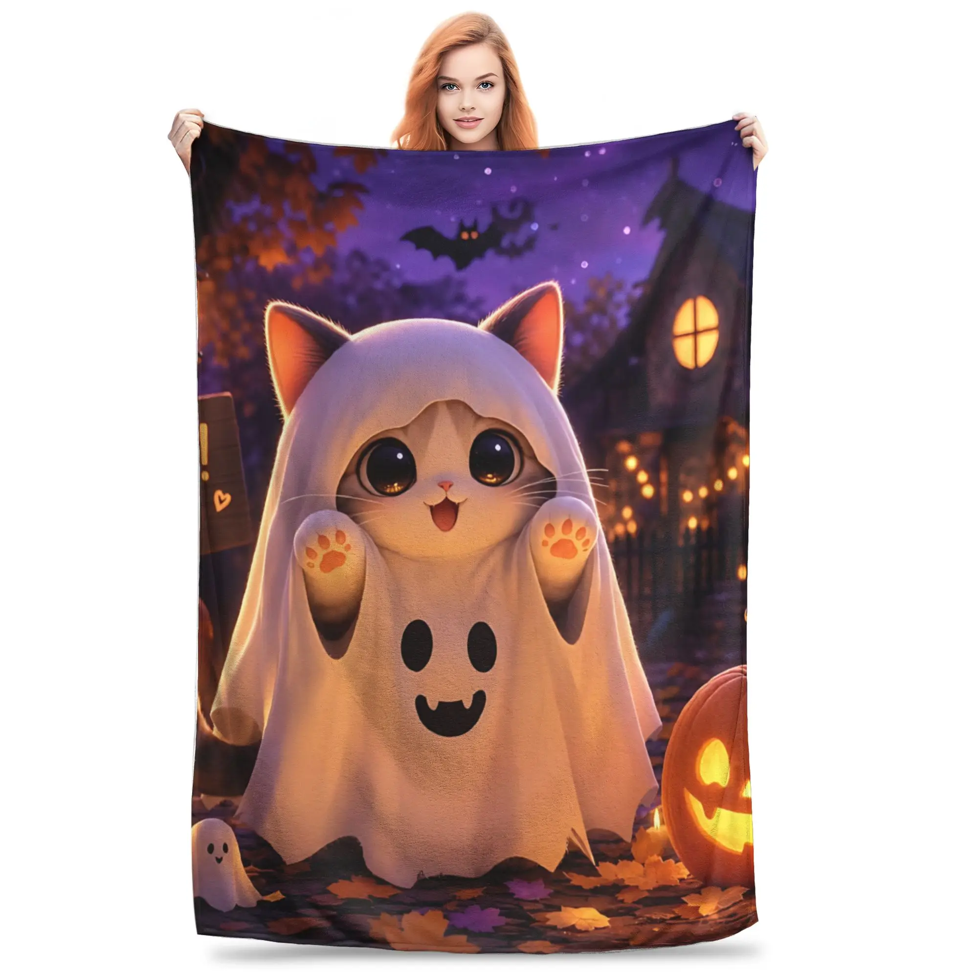 1PC Home Ghost Staircase Blanket Throw Blanket  Novelty Warm Blanket All Season Gift for Happy Halloween Give Thanks