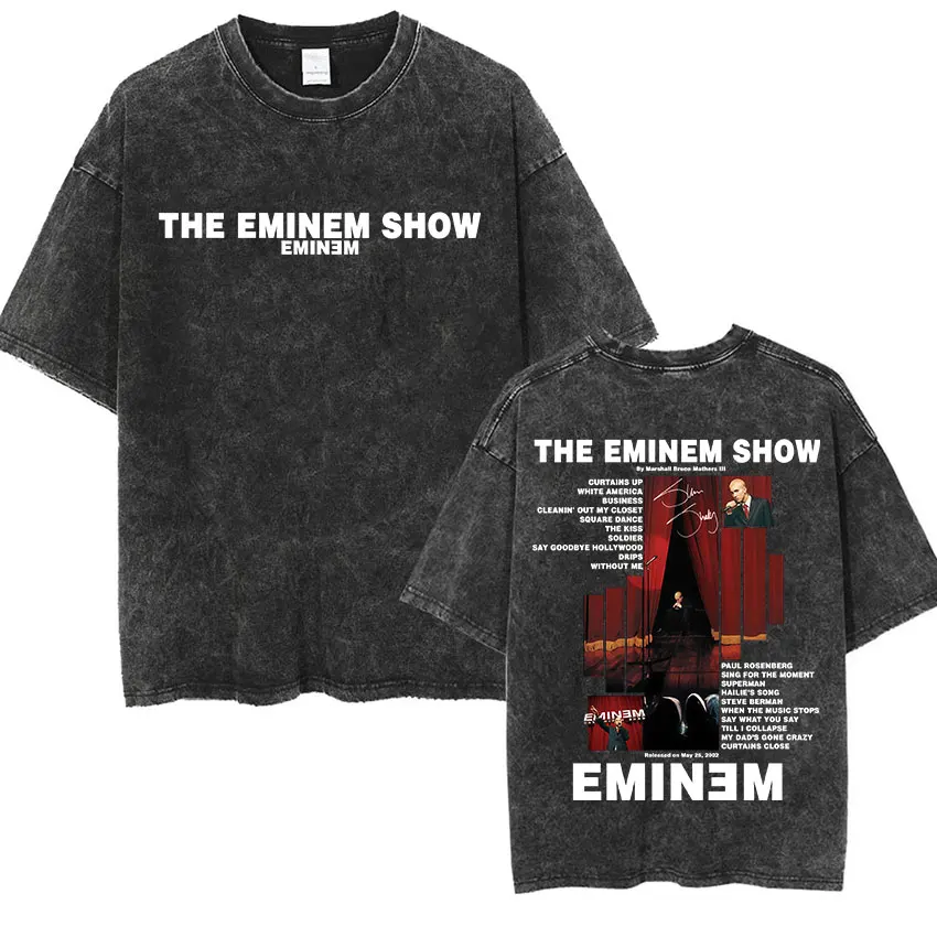 90er Rapper Eminem World Tour Musik Grafik T-Shirts Herren Coole Hip-Hop Vintage Gewaschene Oversized T-Shirts Unisex Gothic Streetwear – Detail 11