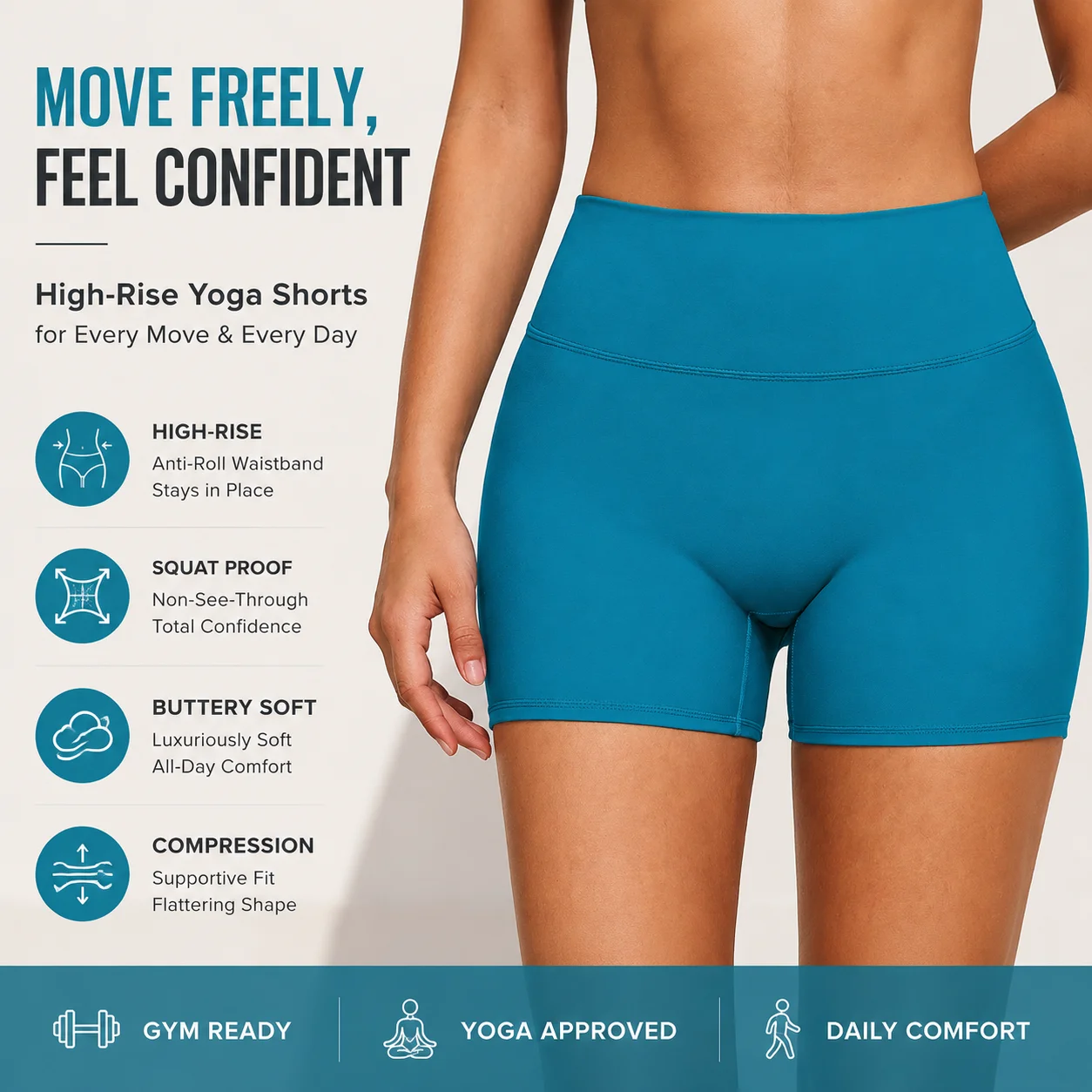 Women's High-Rise Yoga Shorts with Anti-Roll Waistband Non-See-Through Squat Proof Compression Shorts Buttery Soft Lounge Biker