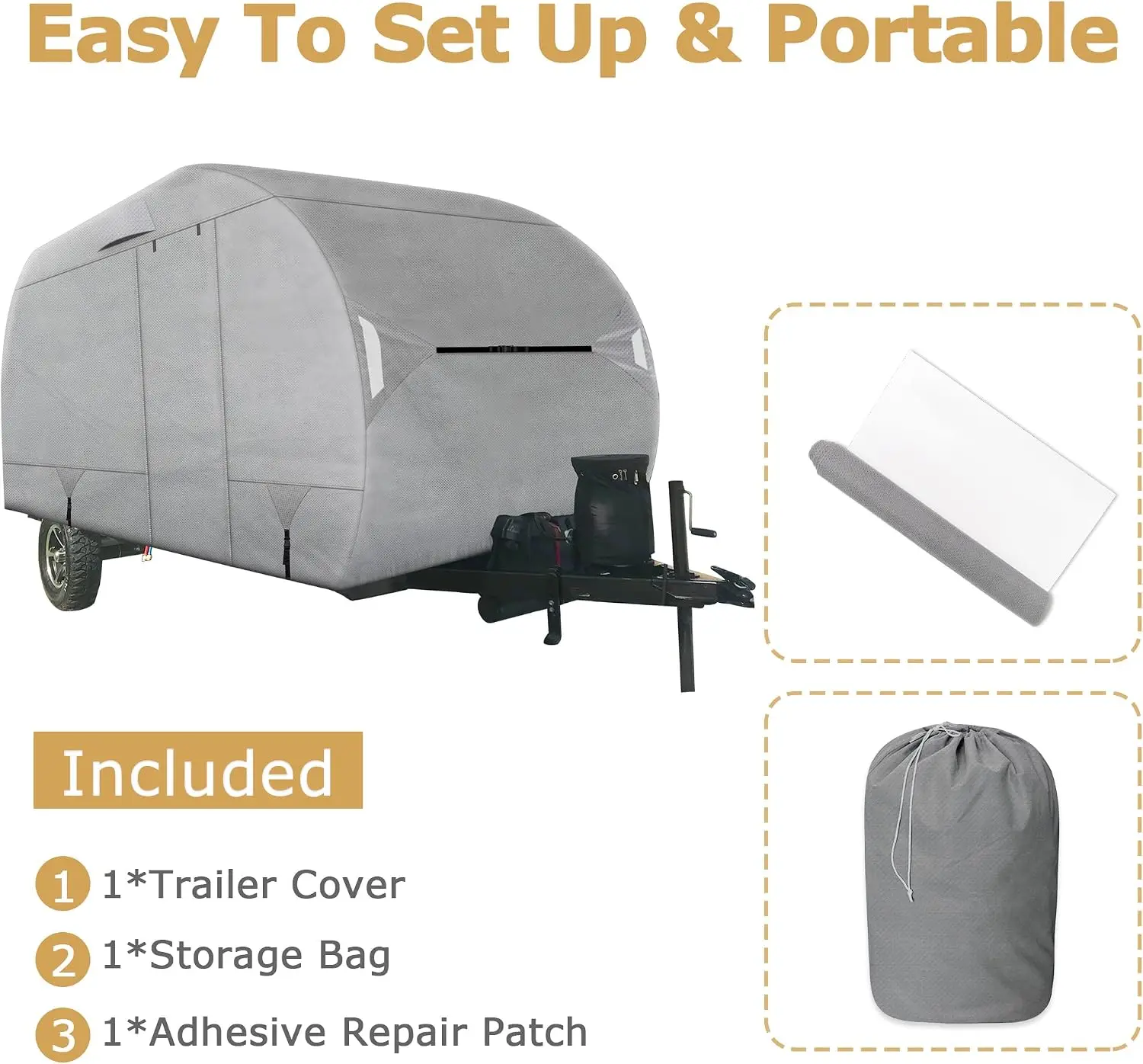 Leader Accessories R-POD Cover Travel Trailer RV Cover Teardrop Windproof Extra Thick with Adhesive Repair Patches (r-pod tt Cover, Model 3 - Up to 17' 7" L) view 6