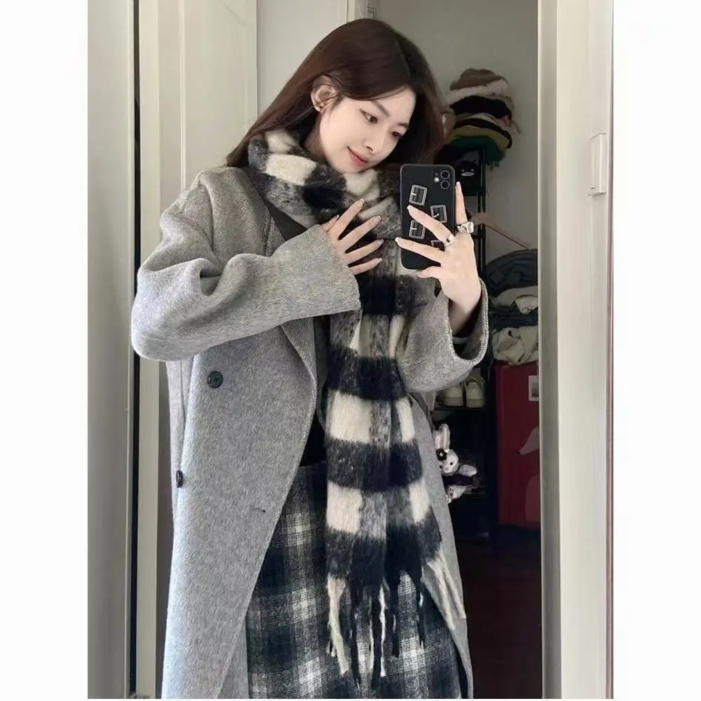 Französischer Hepburn-Stil, eleganter grauer Wollmantel für Damen, Herbst und Winter, verdickter Mantel, koreanischer neuer Trend, 2000er-Jahre-Vintage-Jacken