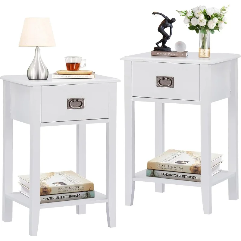 Nightstands Set , Side End Table Living Room Bedroom Bedside, Vintage Accent Furniture Small Space