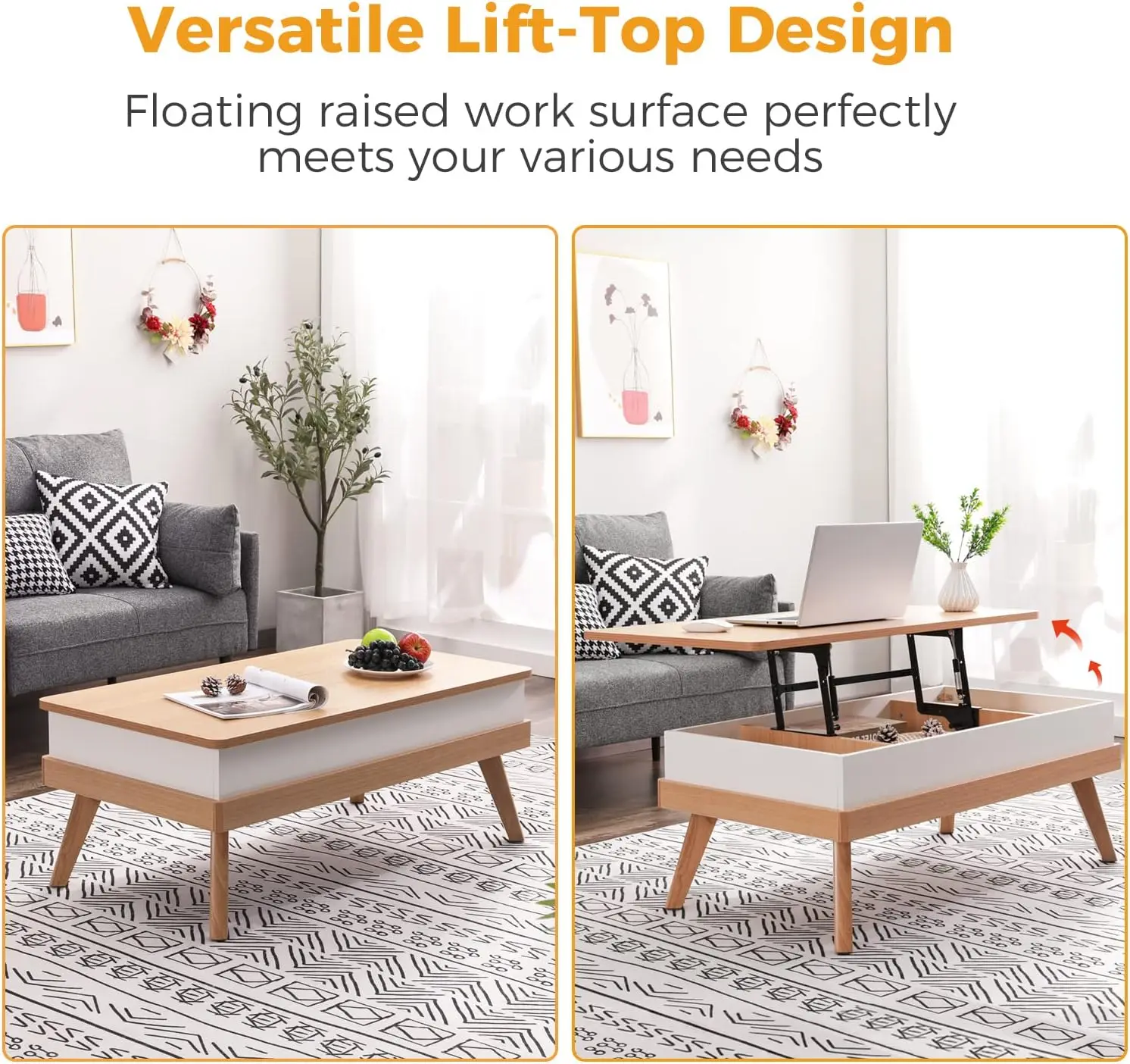 Top Coffee Center Table com compartimento de armazenamento escondido, mesa de jantar fácil de montagem para recepção da sala de estar, escritório em casa