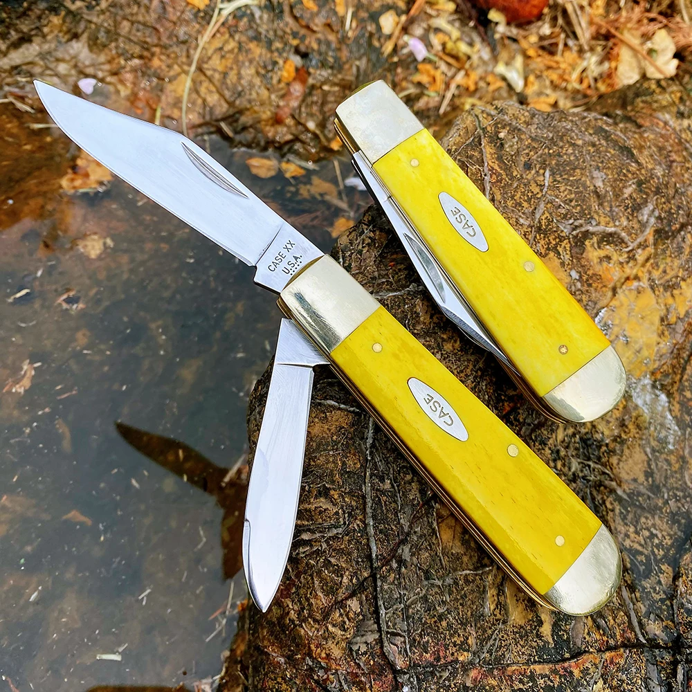 

Watchman Big Size Trapper Knives Pocket Double Blades Slip Joint Folding Knife Classic Bone Grips Mirror Finish
