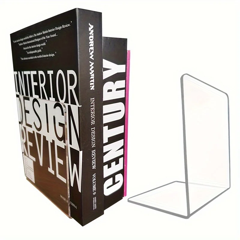 1pc Transparent Book Stand Acrylic Book Stand L-shaped Bookend Bookshelf Drawing Book Album Display Plate Storage Book Clip