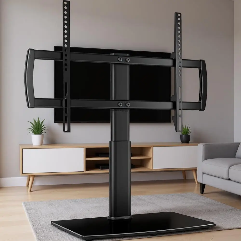 

Поворотная подставка для телевизора/настольная подставка для телевизоров от 32 до 65 дюймов, поворот на 80 градусов, 4 уровня регулировки высоты, усиленное закаленное стекло