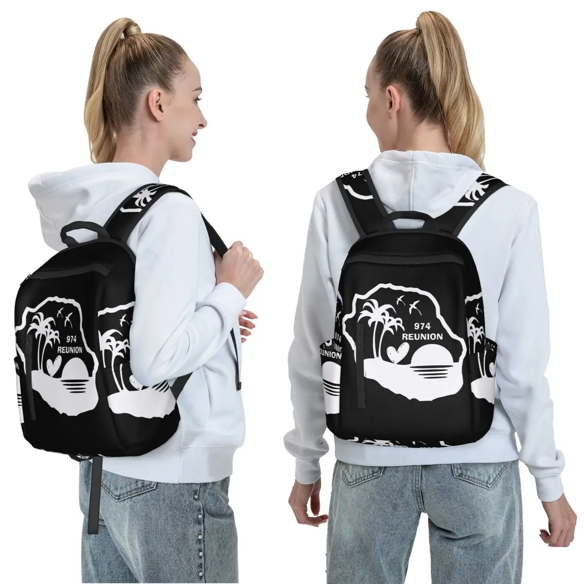 974 Reunion Island Backpack Daypack Large Capacity Boys Girls BookBag School Bag Shoulder Bags for Men Women