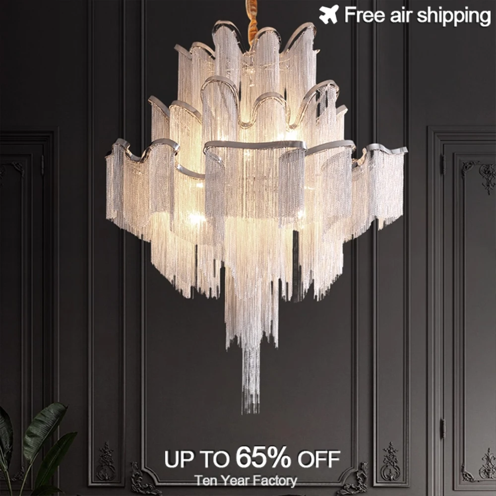 Decorative Modern Nordic Crystal Beads Pendant Chandelier with Aluminum Chain for Bedroom Living Room Kitchen Ceiling Light
