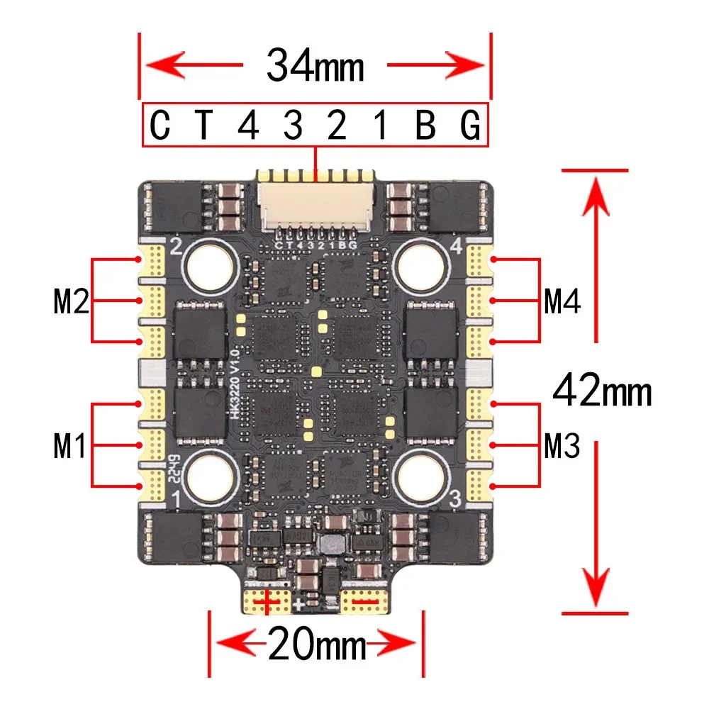 HAKRC 32BIT 60/65A AT4G_Multi_32.9 4 en 1 ESC sin escobillas DShot 150/300/600 PWM / Oneshot 125 20x20mm para RC Dron de carreras con visión en primera persona