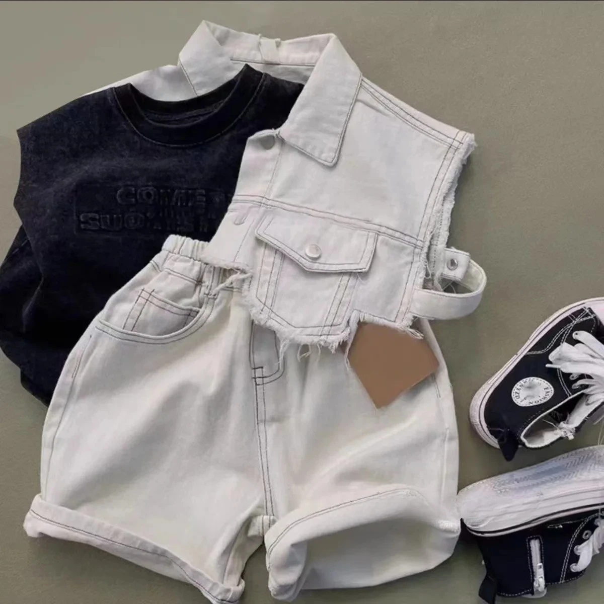 

Boys Summer Jeans Set Fashion Short Tank Top+Shorts Two Piece Set 2025 New Boys Sports Star Jeans Set Kids Outfits