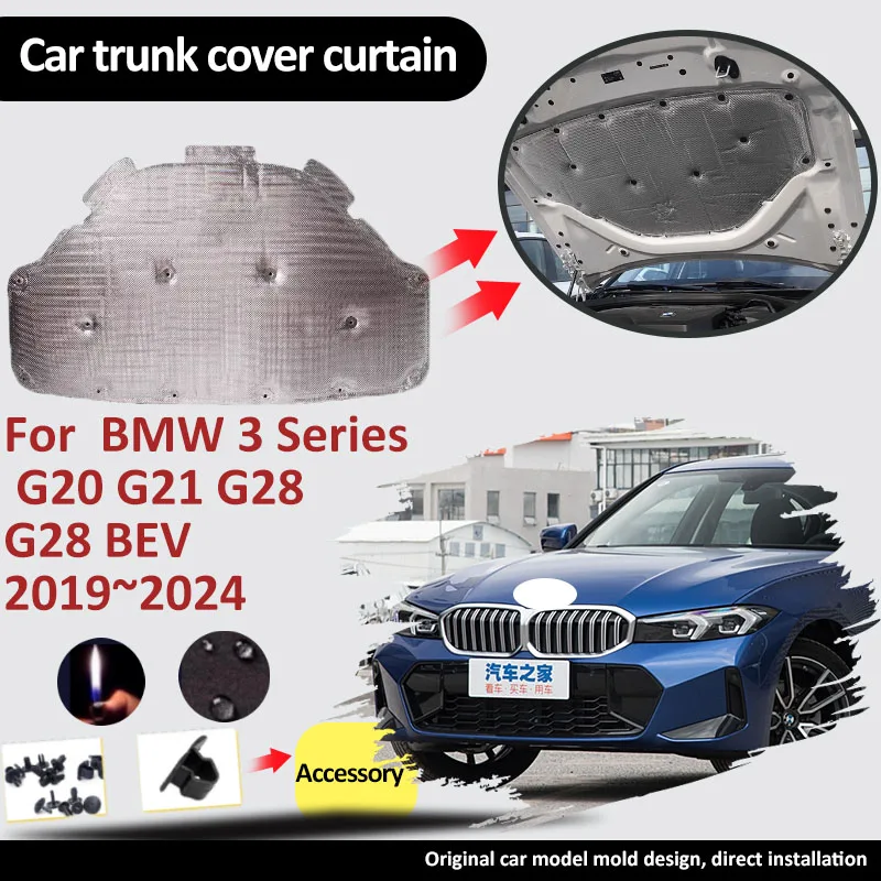 

For BMW 3 Series G20 G21 G28 G28 BEV 2019~2024 Front Hood Engine Sound Insulation Pad Cotton Soundproof Cover Thermal Accessorie