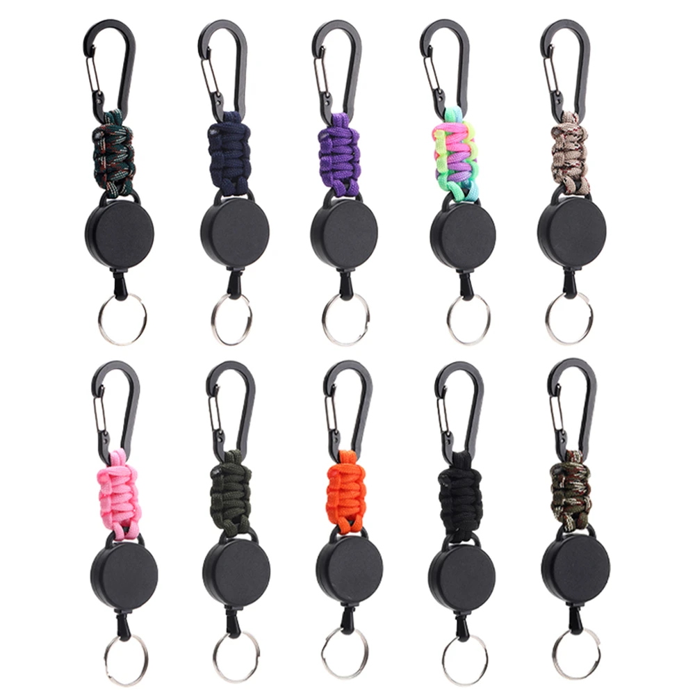 Handwoven Paracord Keychain Men Camping Fishing Hiking Survival Anti-lost Key Ring 65CM Retractable Steel Wire EDC Tool Gift