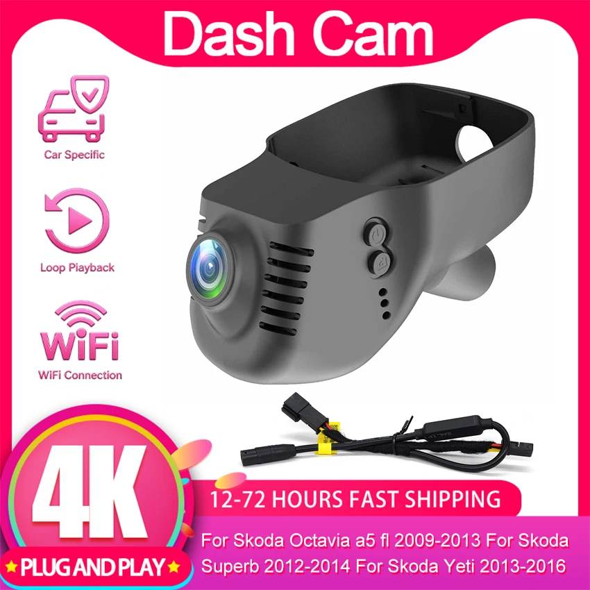 UHD Dash Cam for Skoda Octavia a5 fl 2009-2013, Car DVR For Skoda Superb 2012-2014, Plug & Play Dashcam for Skoda Yeti 2013-2016