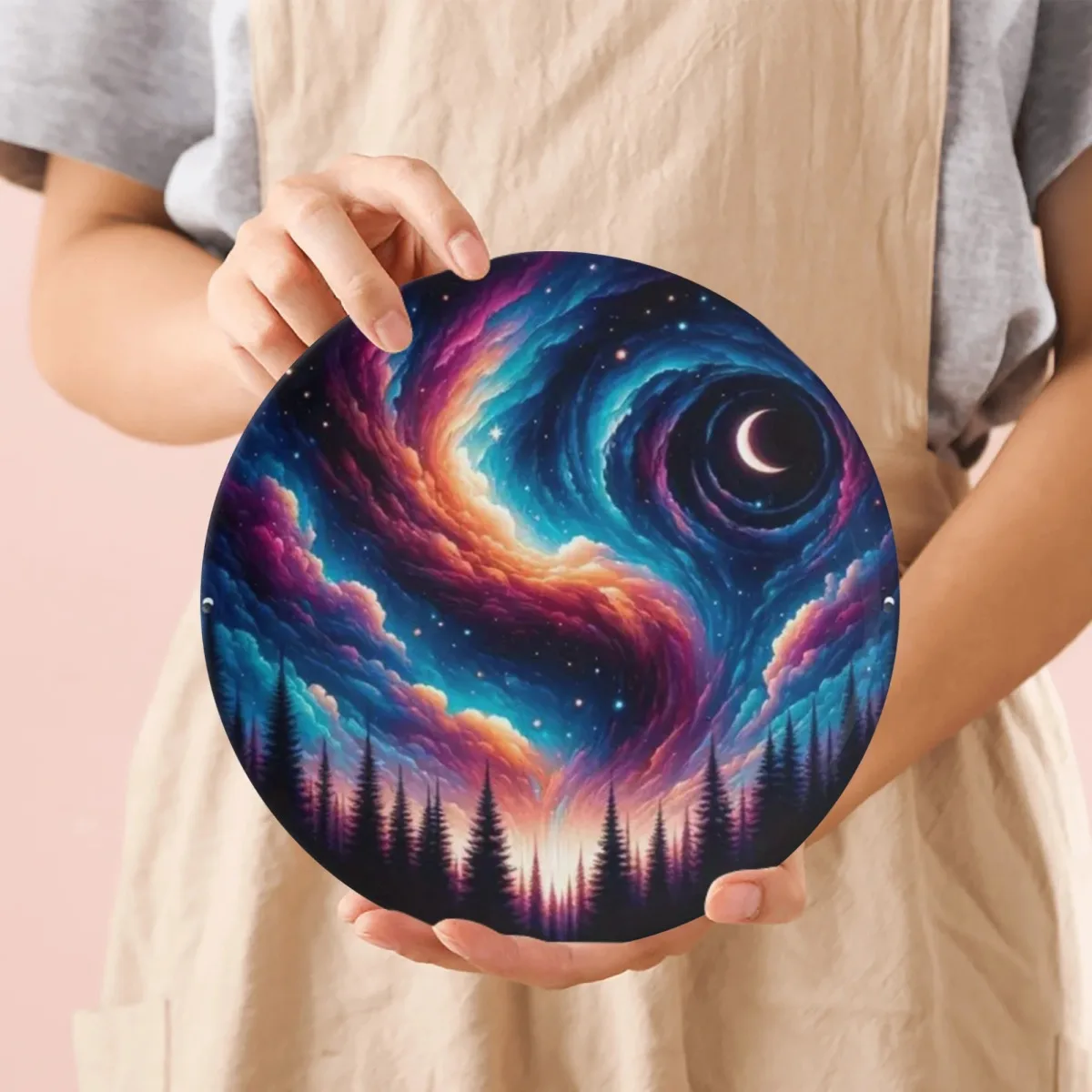 1p Ceramic Decorative Plate Non Food Contact - Dreamy Starry Sky Art Design, Round Non-Food Contact Display Dish, Suitable for