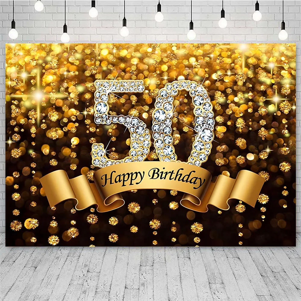 Gold Glitter 50th Photo Backdrop Red Curtain Men Woman 50 Years Old Birthday Party Photography Background Photocall Props Banner