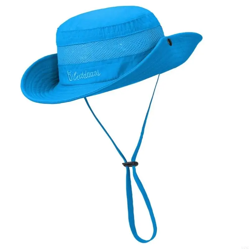 

L5YC Adjustable Chin Strap Fisherman Hat for Children Sun Hat Wide Brims Fishing Hat Kids Outdoor Summer Essential