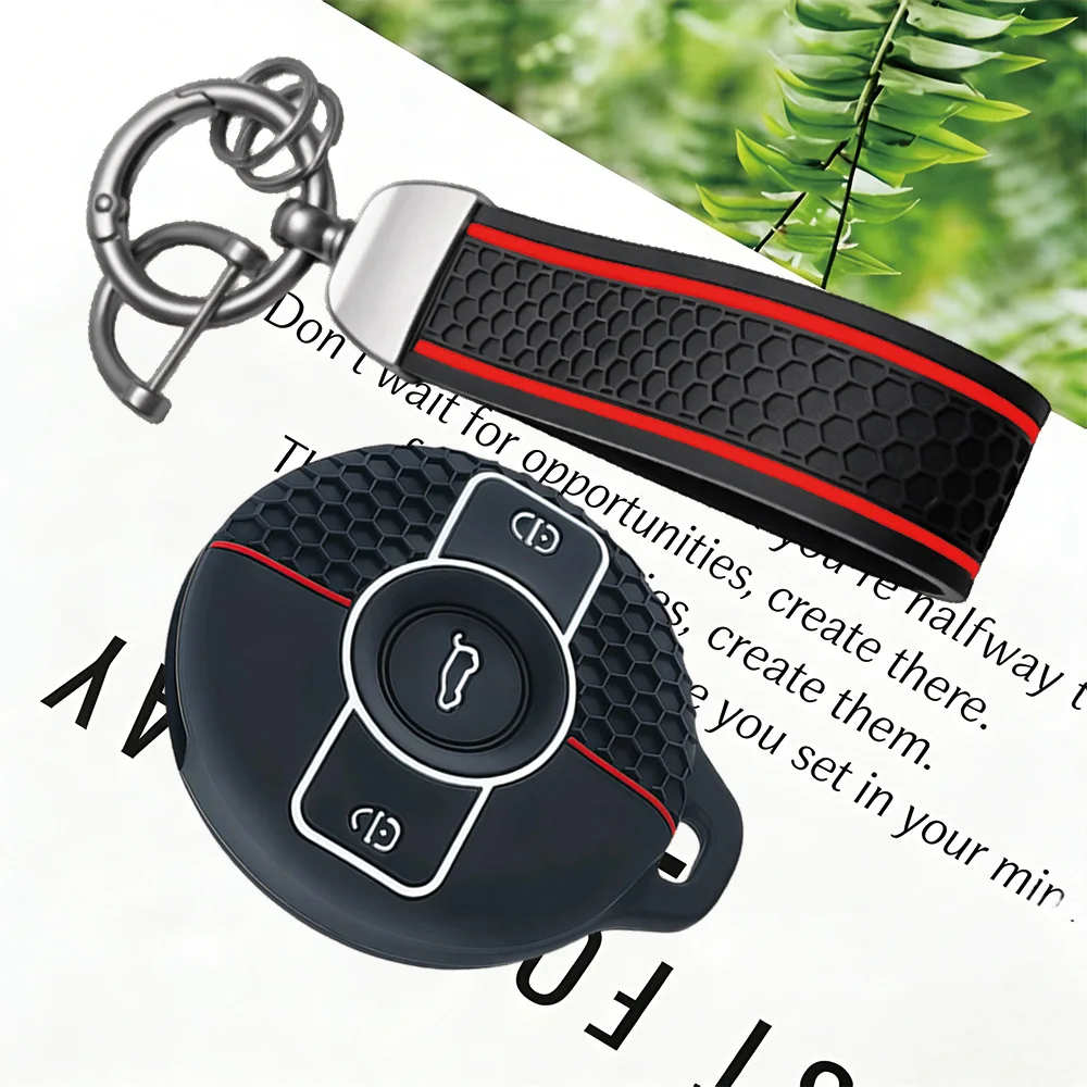 2025 New Hexagon Texture Soft Silicone Key Case, With Keychain, for Mercedes Benz SMART Fortwo 1 BRABUS 1 SMART 2022 2023