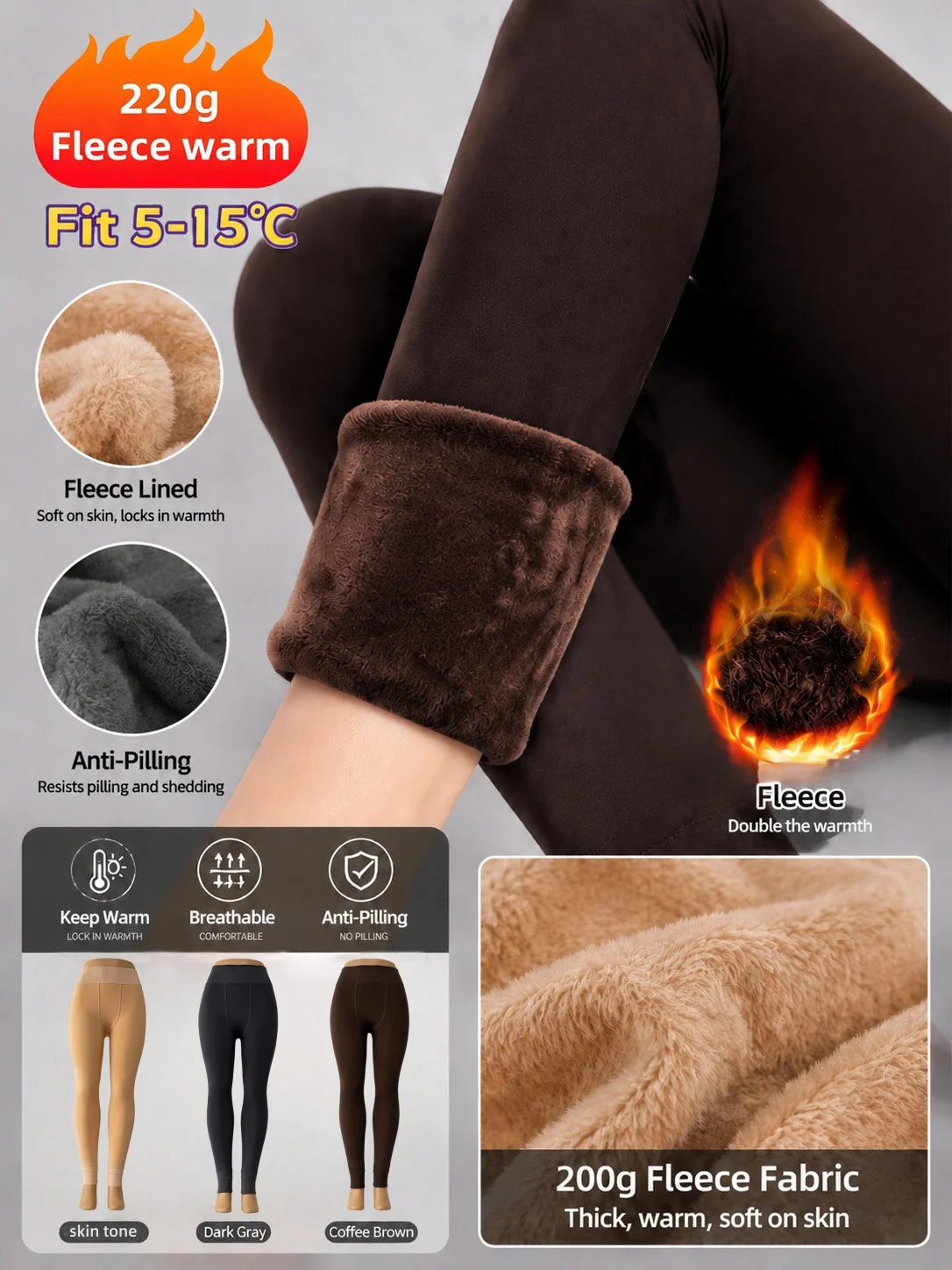 3-Pack 200g Fleece Lined Solid Color High Waist Leggings for Women Buttery Soft Skin-Friendly Breathable Sports Base Pants