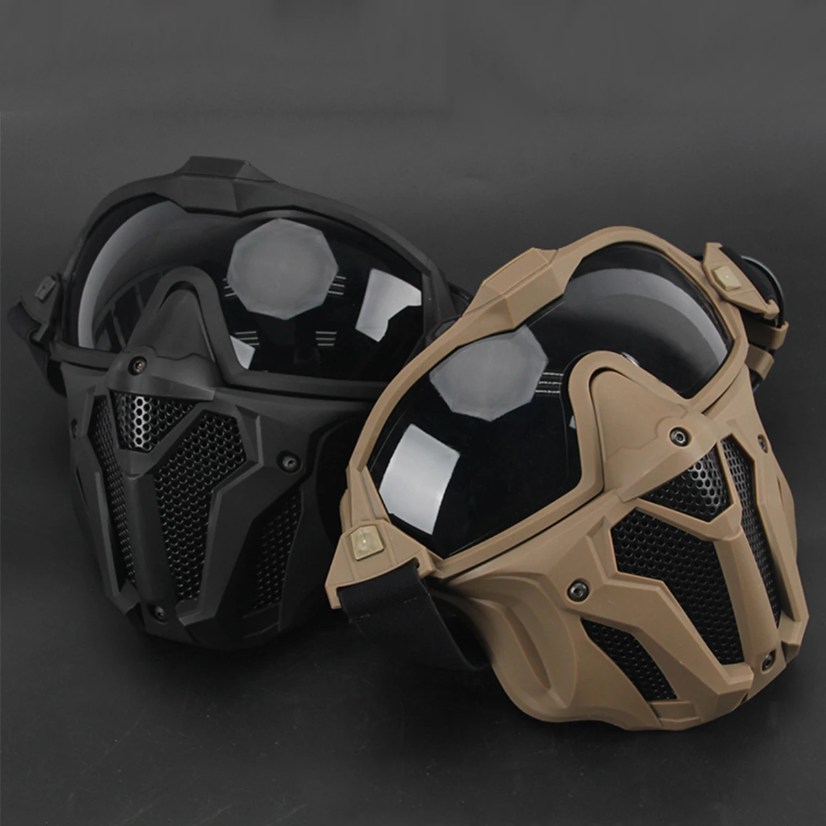 

Tactical Full Face Protective Mask with Fan Goggles Breathable Anti-fog Riot Mask Suitable for Airgun Paintball CS War Game