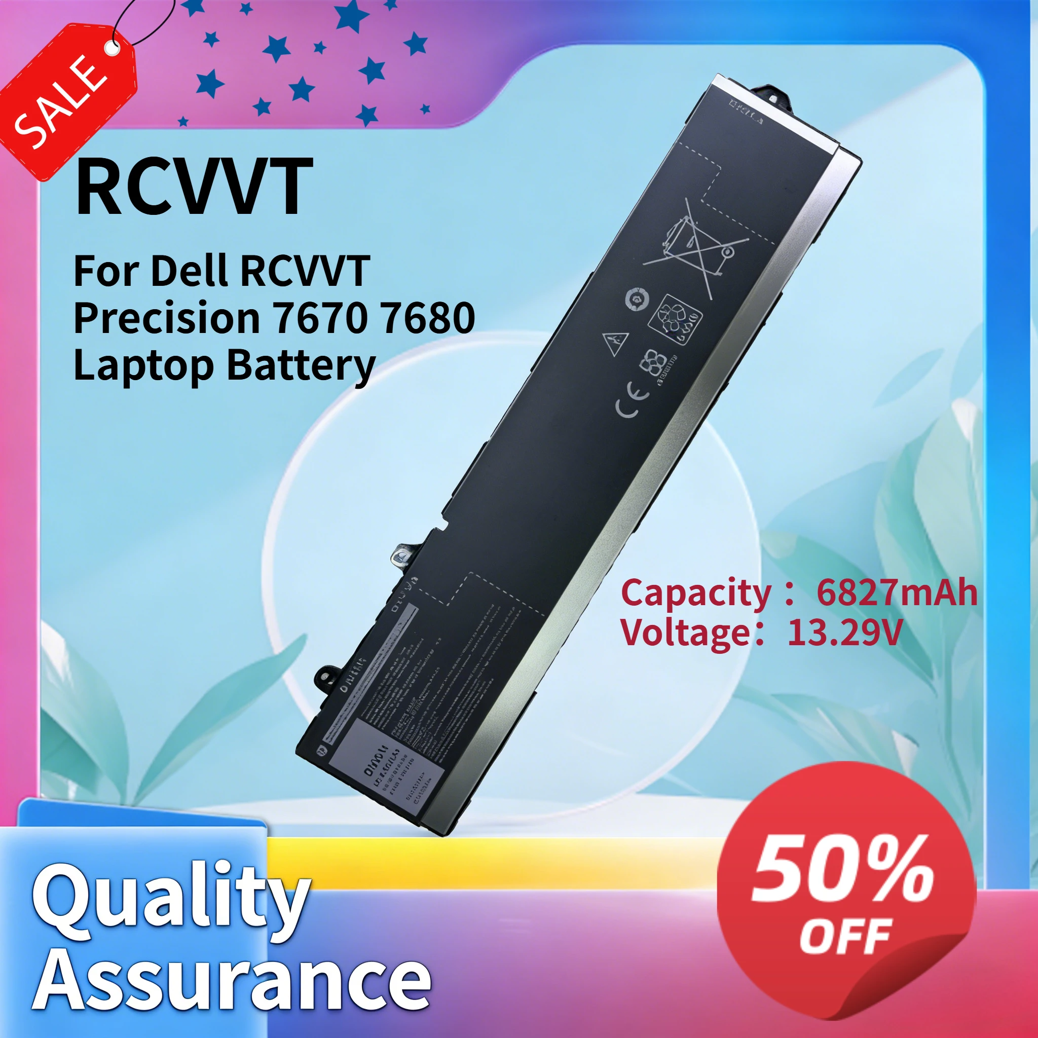 

6827mAh 11.55V High quality Compatible with De ll RCVVT Precision 7670 7680 Laptop Battery