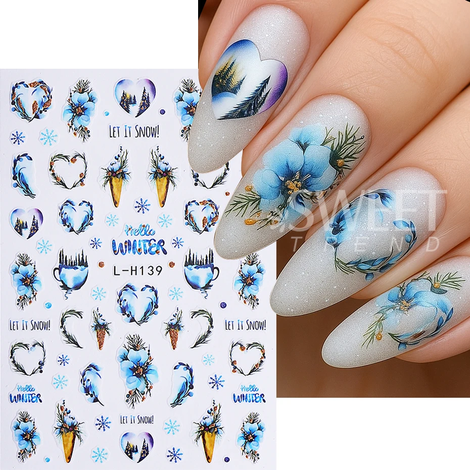 8 szt. Świąteczne Naklejki na Paznokcie 3D Kreskówkowe Renifery Święty Mikołaj Pingwin Ostrokrzew Dzwonek Naklejki na Paznokcie Slider DIY Zimowy Manicure Dekoracja