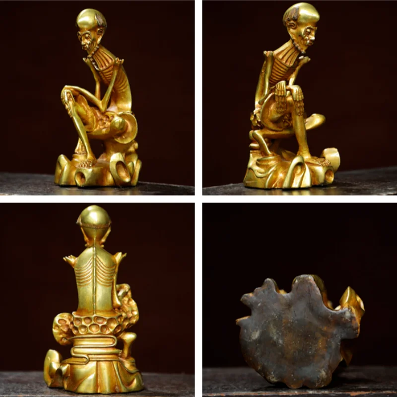 Antique brass carving thin bone Arhat buddha statue home buddha hall table decorations ornament exquisite crafts