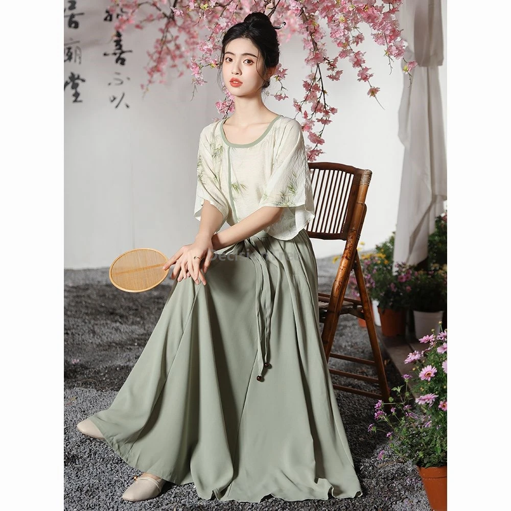 

2025 gentle classical chinese clothing set han element improved hanfu tea garment retro elegant leisure daily women's clothes