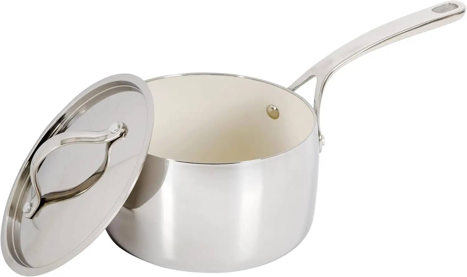 

3-Quart Stainless Steel Saucepan with Non-Stick Ceramic Interior - Even Heat for Sauces and Simmering