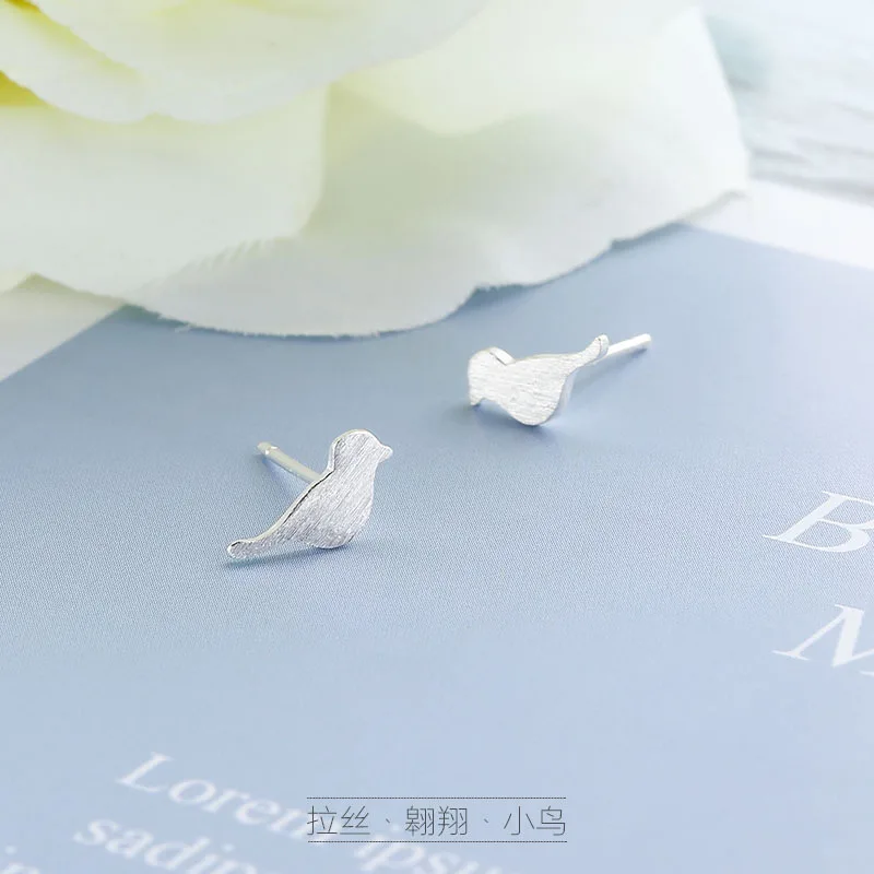 925 Sterling Silver Birds ​​​​Stud Earrings For Woman Piercing Wedding Luxury Elegant Jewelry Wholesale Accessories Jewellery