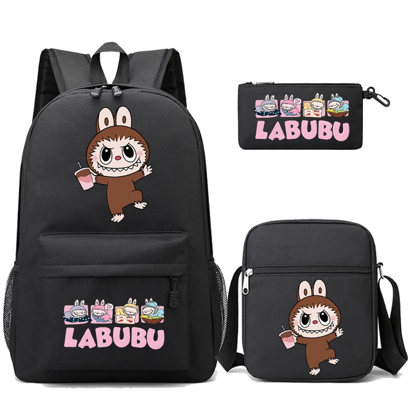 

3Pcs/set Cute Labubu Backpack Boy Girl Zimomo Mochila Teen Student Back To School Schoolbag Kawaii Mokoko Bag Canvas Rucksack