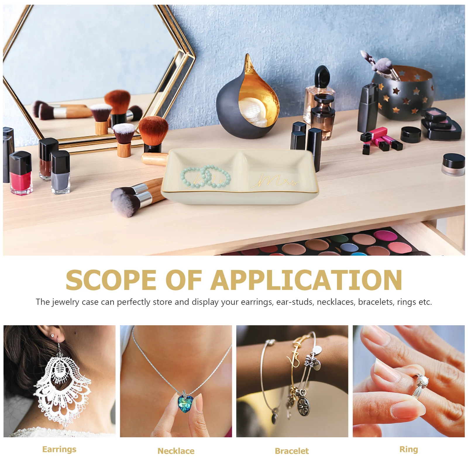 

Ceramic Jewelry Tray Double Grid Design Jewelry Holder Multifunctional Rings Earrings Storage Decorative Dish Trinket Dish