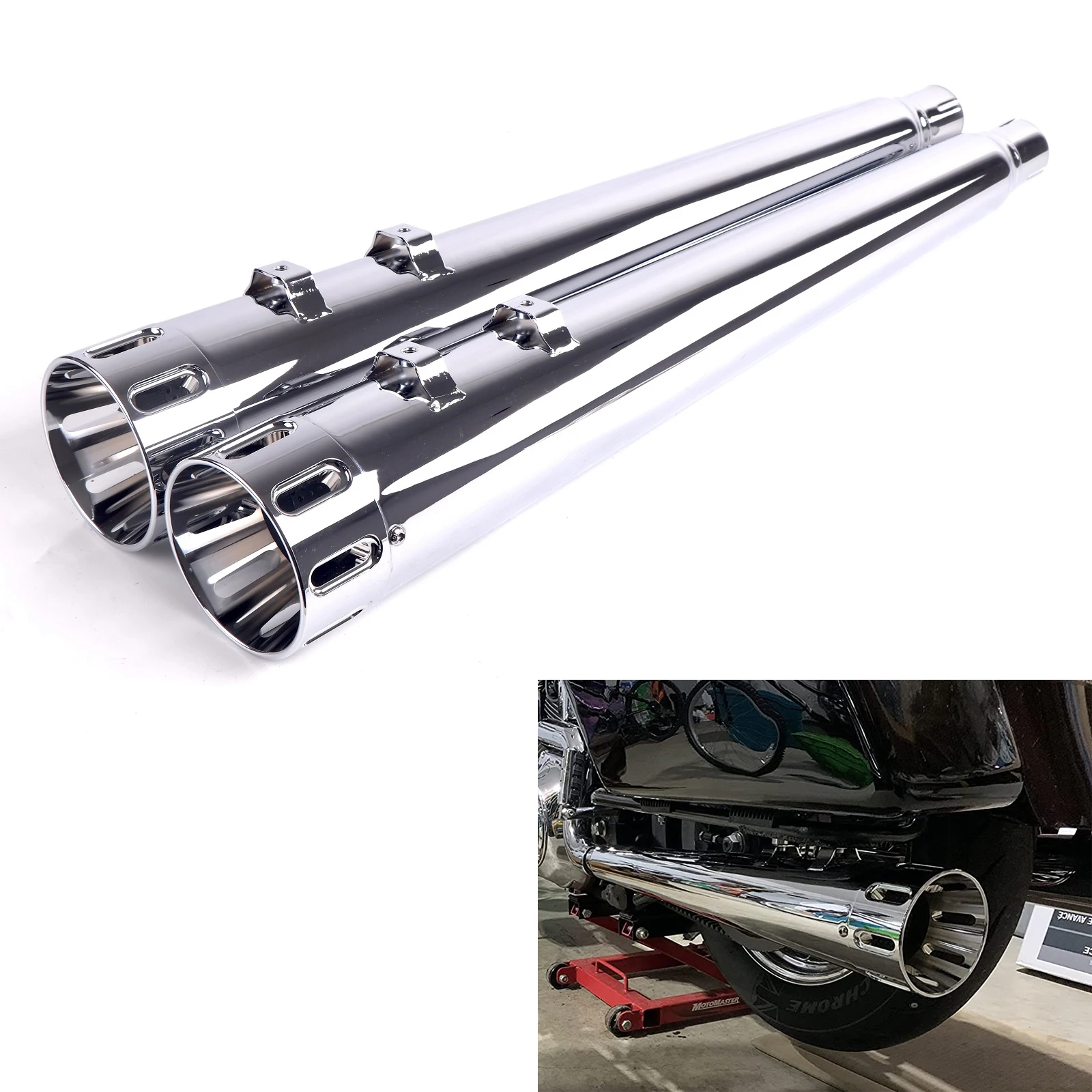 SHARKROAD 4.4'' Slip on Muffler for Harley Davidson Touring 95-16 Stock Head Pipes,Fit for Road King, Road Glide, Electra Glide