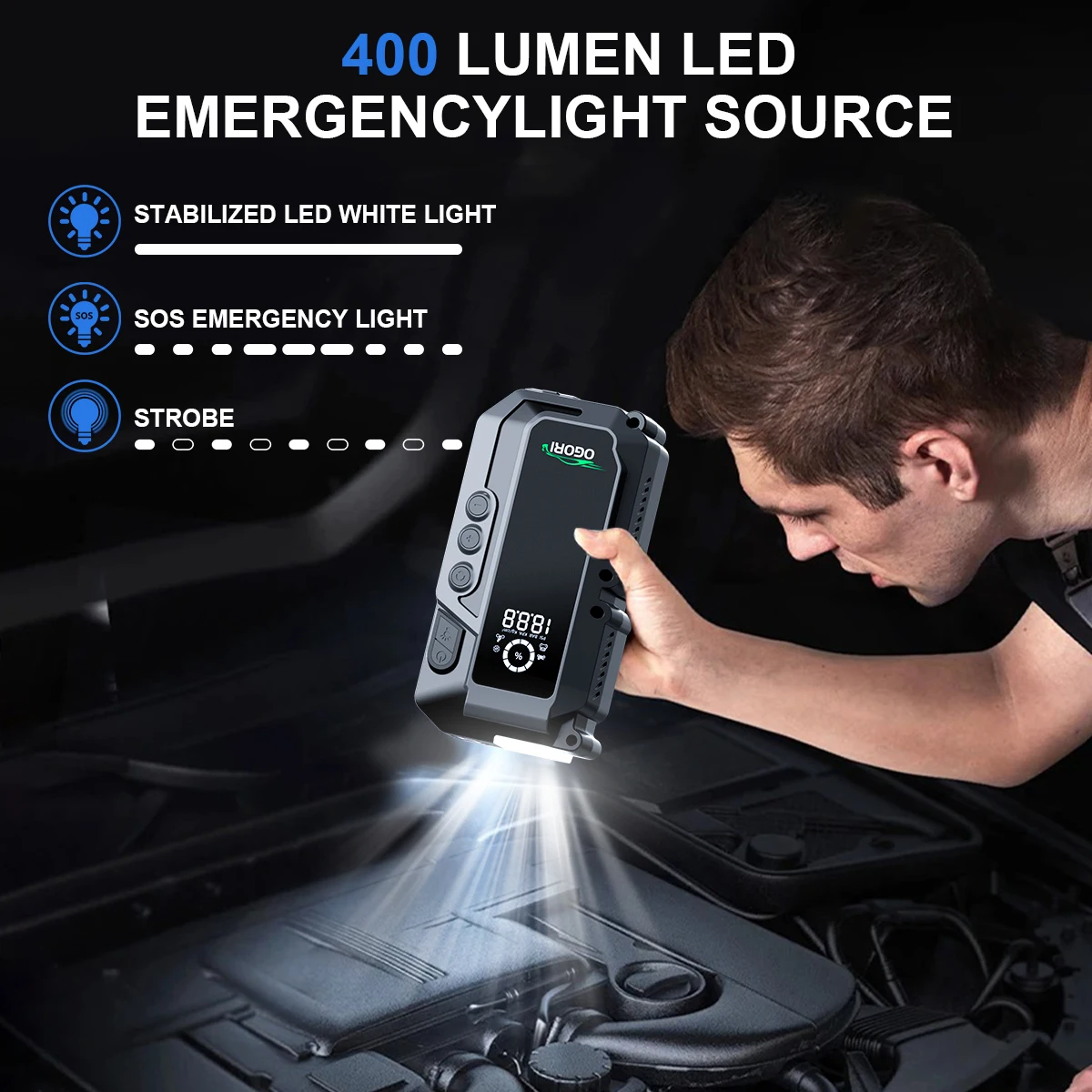 4 في 1 7500A سيارة الانتقال كاتب مع ضاغط الهواء حزمة الداعم 12 فولت قوة البنك QC 3.0 مع مصباح يدوي بدء حتى جميع الغاز #4