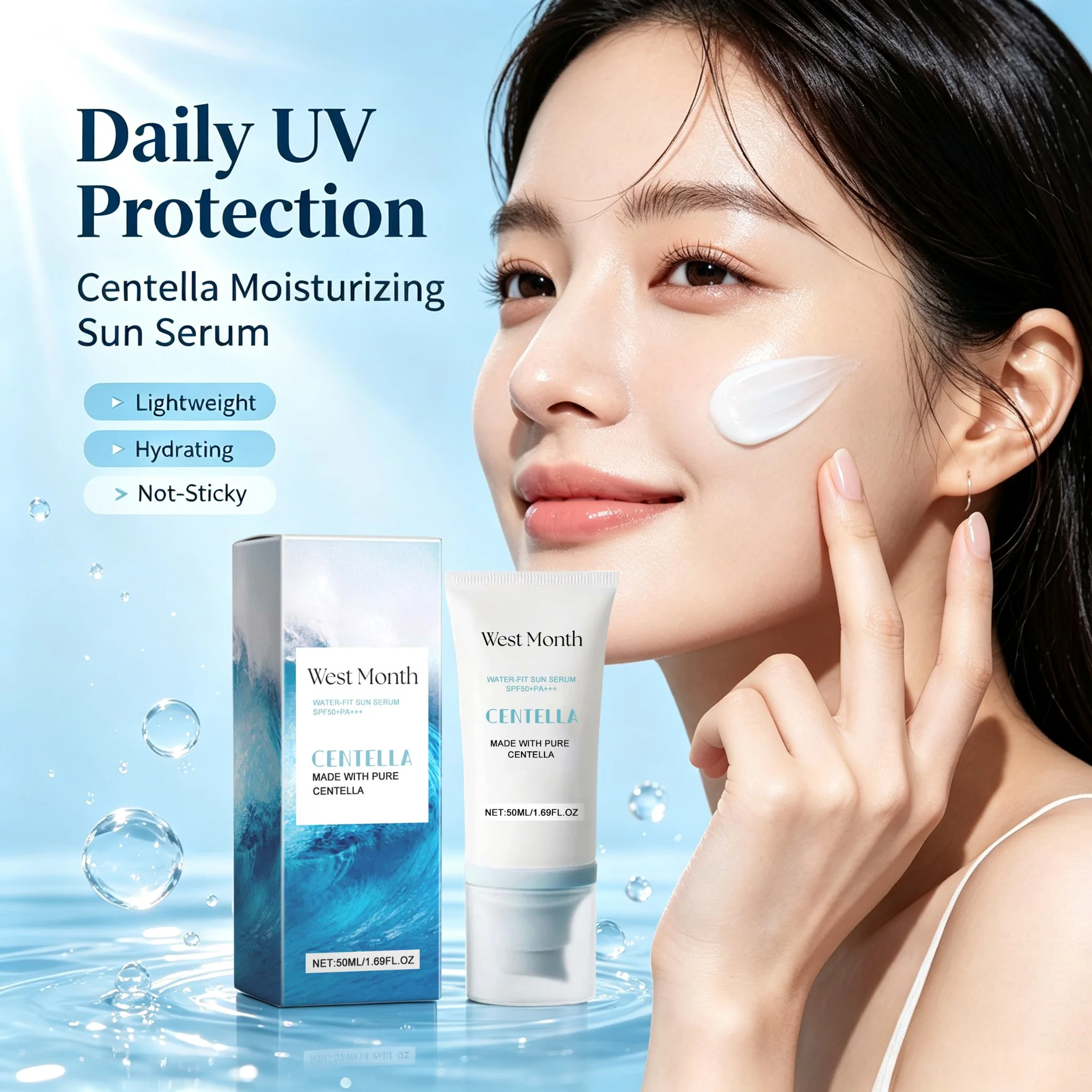 50+++ Korean Centella Invisible Sunscren Cica Lasting No White Cast Water Fit Sunblok For Sensitive Skin Harmful Ray Protect