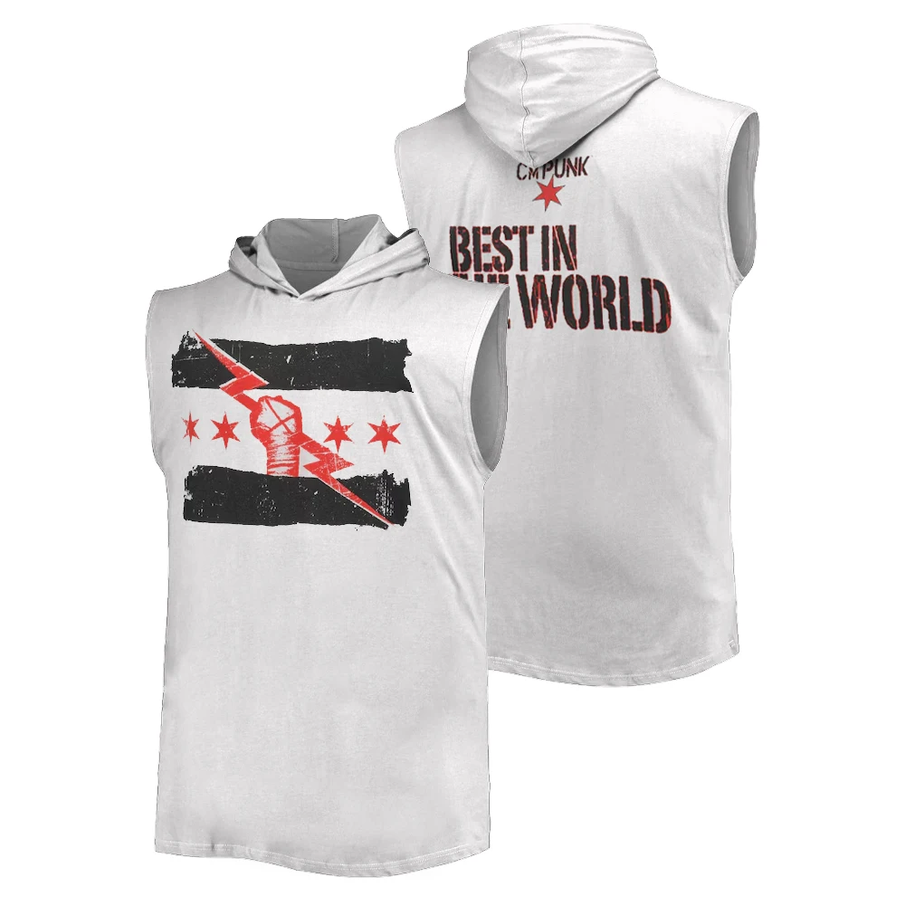 

White CM Punk Best In The World Retro Men's Tank Top 2025 Summer Quick Dry Breathable Outdoor Sports Gym Men's Sleeveless Hoodie