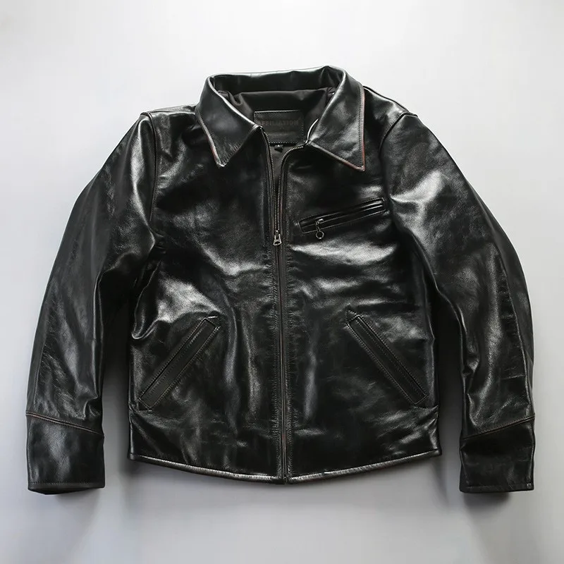 

Cowhide men's lapel multi-pocket real leather