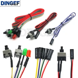 1PCS Computer power line Main engine power switchn Reset button with LED Push button switch connector Length 50cm 65cm 100cm