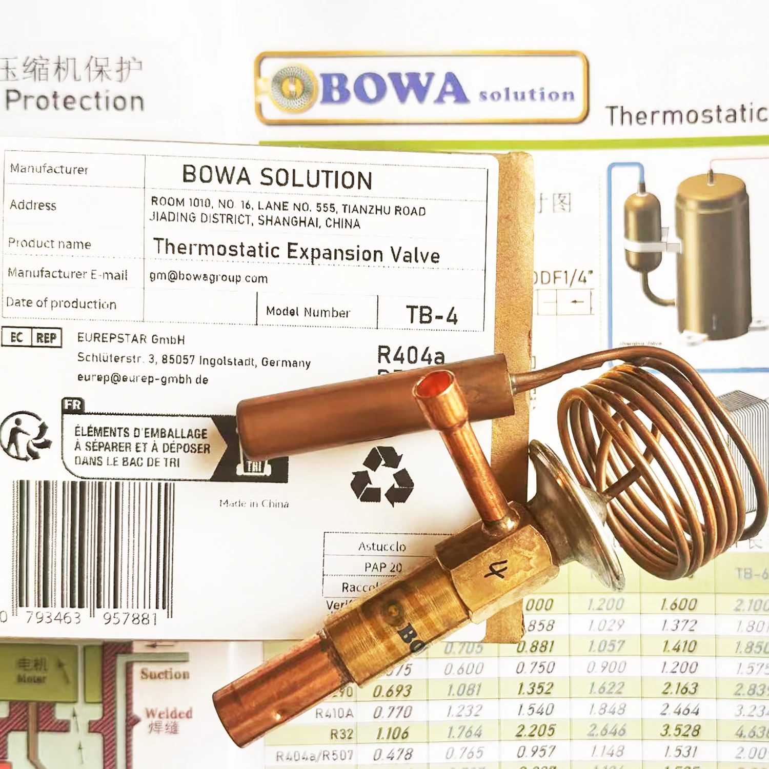 1,000kcal, R404a Thermal Expansion Valve Matching FR8.5CL and NEK2130GK Compressors Is Used in Food Retail Cabinets & Ice Makers