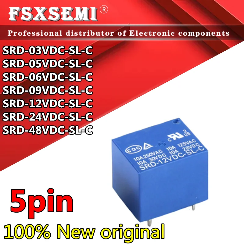 10pcs New SRD-03VDC-SL-C SRD-05VDC-SL-C SRD-06VDC-SL-C SRD-09VDC-SL-C SRD-12VDC-SL-C SRD-24VDC-SL-C SRD-48VDC-SL-C Relay 5pin