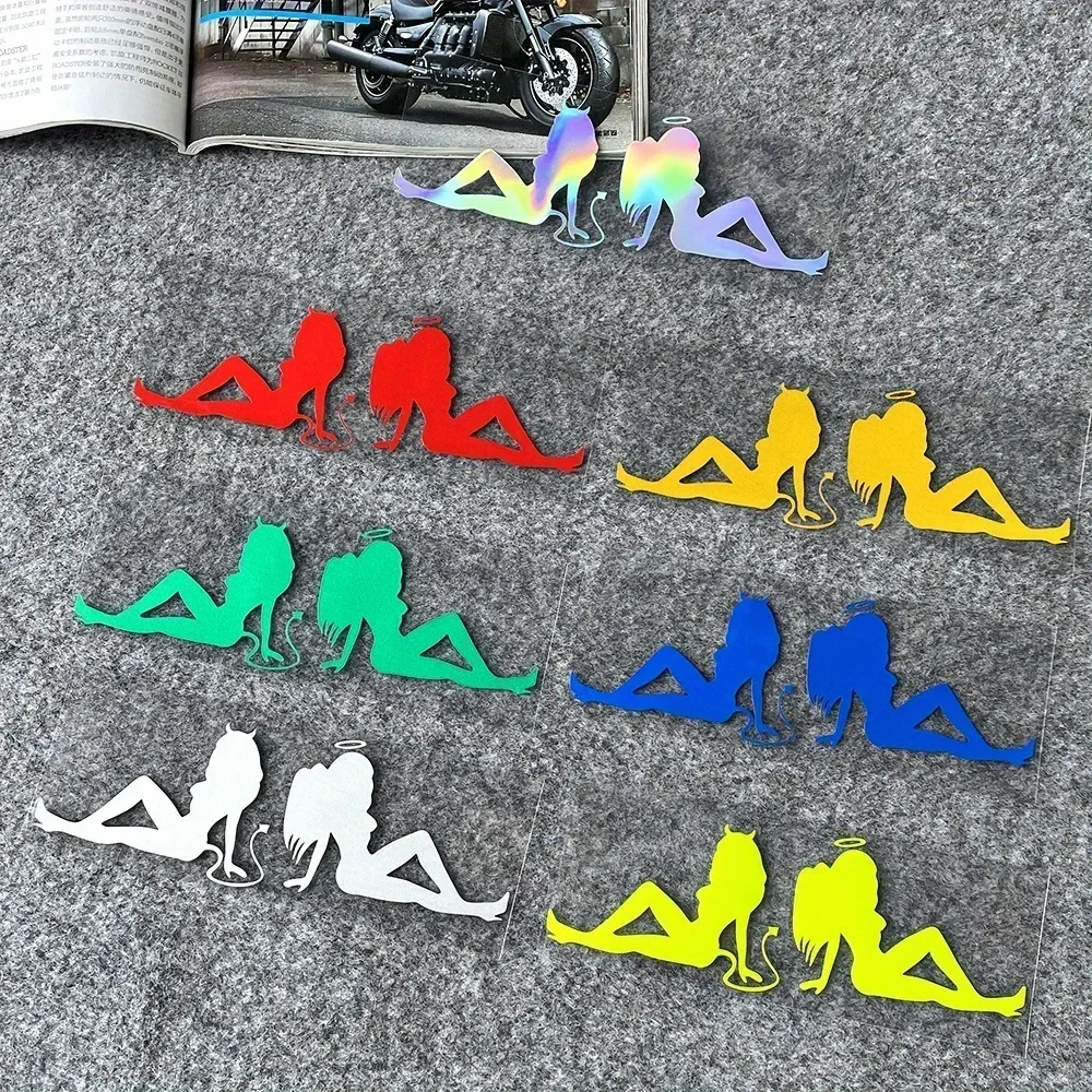 Colorful Angel & Devil Girl Silhouette Stickers! Multiple hues available, perfect for decorating motorcycles, laptops