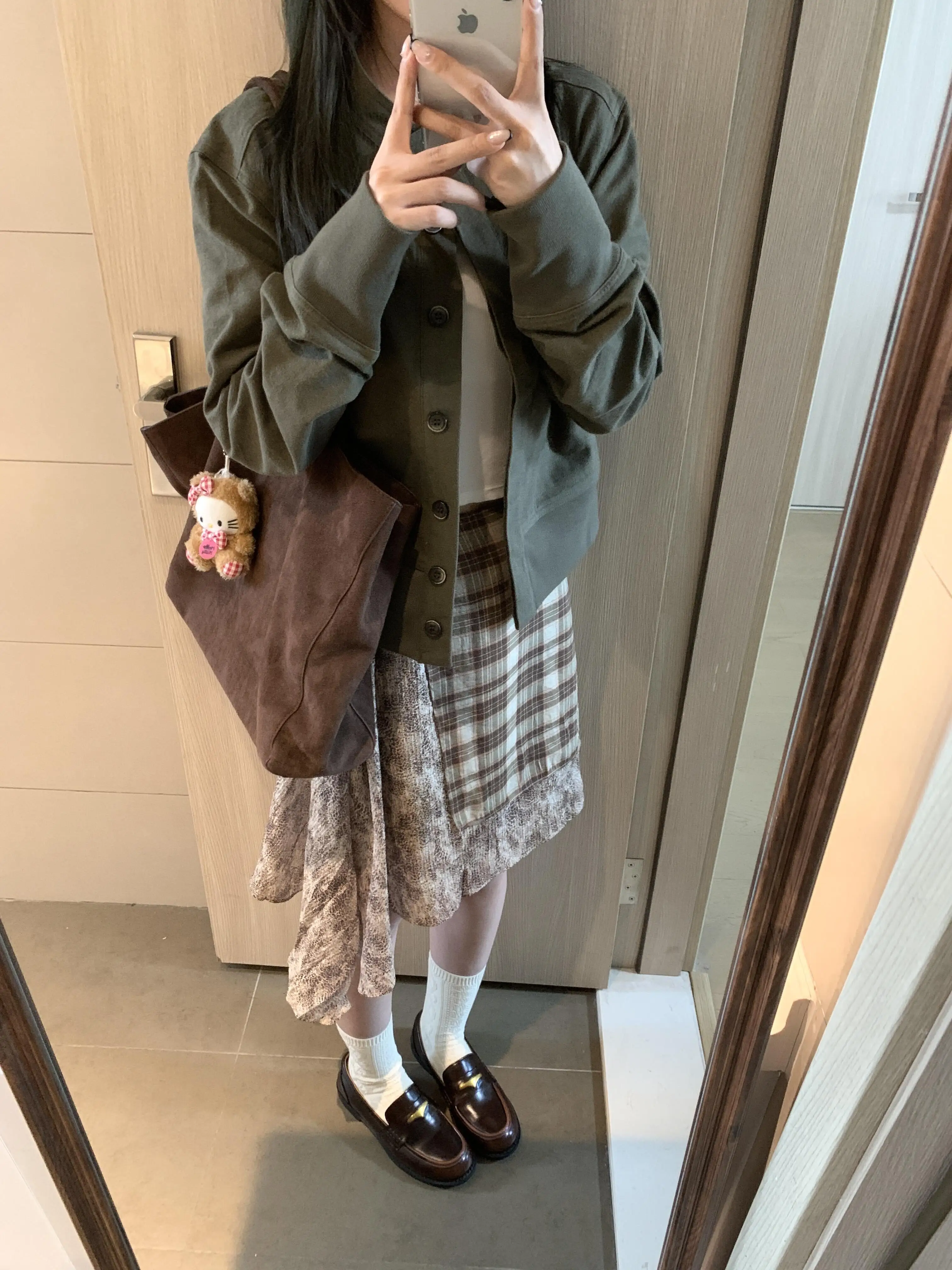 Retro American Plaid Splicing Leopard Print Half Skirt Women's Spring Autumn New Asymmetric Design Printed Short Half Skirt