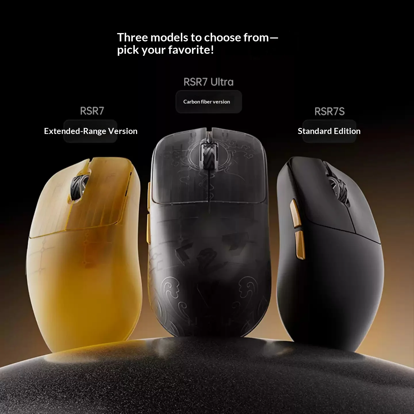 RSR7 Tri-Mode Gaming Mouse Composite Carbon Fiber Shell Dual 8K Polling Lightweight Wireless Game Mice for Medium Large Hands