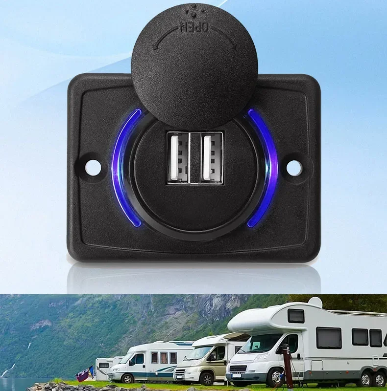 12V-24V Auto Dual USB Schnellladegerät 3.0 Wandmontage USB-Ladebuchse mit grüner Kontrollleuchte und Kappe für Wohnmobil, Auto, Wohnmobil, Boot